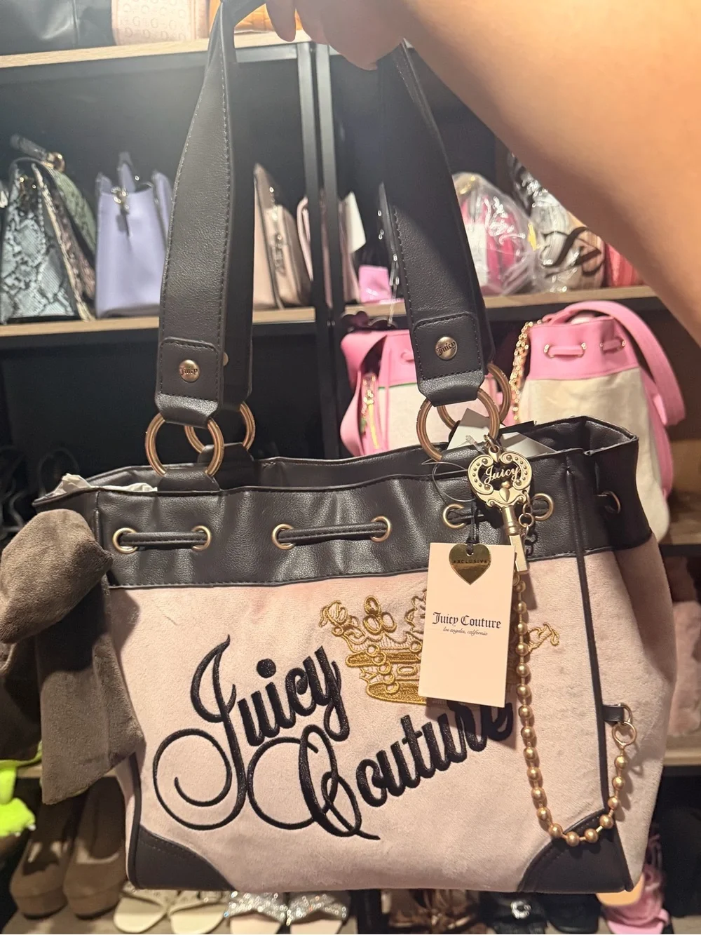 Juicy Couture Black & Pink Shoulder Tote with Gold Charm
